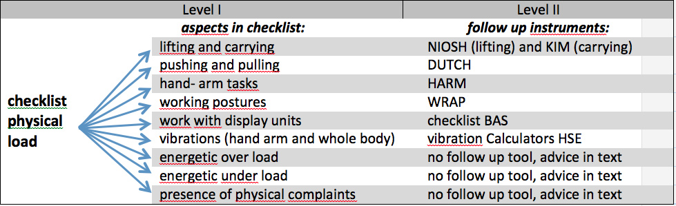 overview with level I and level II assessments following up the checklist physical load